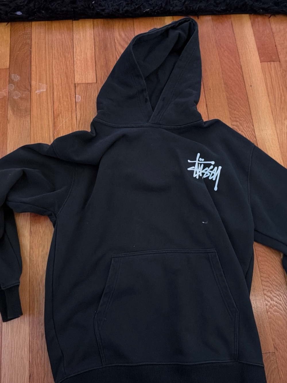Stussy Black Hoodie with White Chest Logo - Men